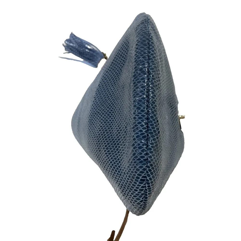 Vintage 80s Faux Snakeskin Tommy Hilfiger Crossbody Bag Blue Gold 9.5 In Tassel